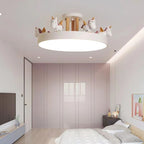 Lumendat Contemporary Creative Resin Iron Acrylic Wood Unicorn Round LED Semi-Flush Mount Ceiling Light For Bedroom Lumendat