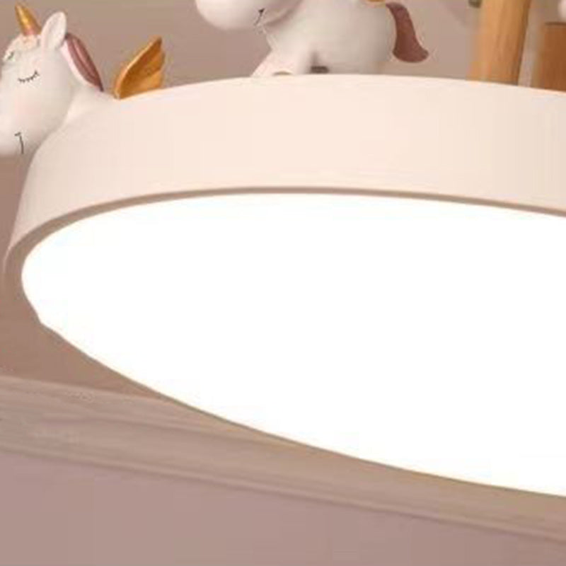 Lumendat Contemporary Creative Resin Iron Acrylic Wood Unicorn Round LED Semi-Flush Mount Ceiling Light For Bedroom Lumendat