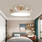 Lumendat Contemporary Creative Resin Iron Acrylic Wood Unicorn Round LED Semi-Flush Mount Ceiling Light For Bedroom Lumendat