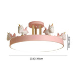 Lumendat Contemporary Creative Resin Iron Acrylic Wood Unicorn Round LED Semi-Flush Mount Ceiling Light For Bedroom Lumendat
