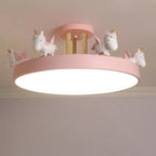 Lumendat Contemporary Creative Resin Iron Acrylic Wood Unicorn Round LED Semi-Flush Mount Ceiling Light For Bedroom Lumendat
