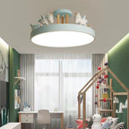 Lumendat Contemporary Creative Resin Iron Acrylic Wood Unicorn Round LED Semi-Flush Mount Ceiling Light For Bedroom Lumendat