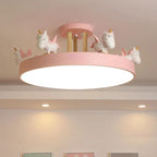 Lumendat Contemporary Creative Resin Iron Acrylic Wood Unicorn Round LED Semi-Flush Mount Ceiling Light For Bedroom Lumendat