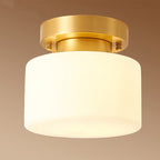 Traditional Chinese Brass Cylindrical Square 1-light Semi-flush Mount Ceiling Light for Living Room
