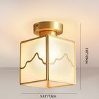 Traditional Chinese Brass Cylindrical Square 1-light Semi-flush Mount Ceiling Light for Living Room