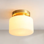 Traditional Chinese Brass Cylindrical Square 1-light Semi-flush Mount Ceiling Light for Living Room
