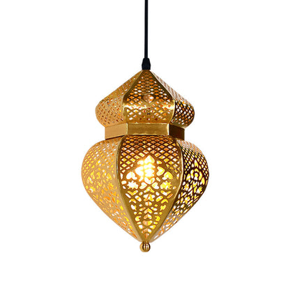 Modern Art Deco Iron Hollow Carved Stove-Shaped 1-Light Pendant Light For Living Room