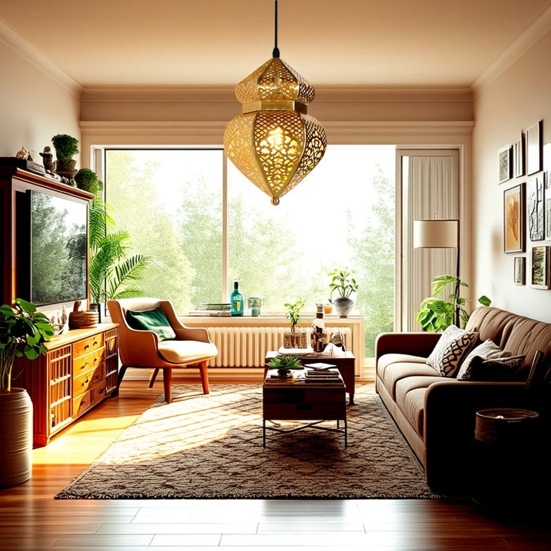 Modern Art Deco Iron Hollow Carved Stove-Shaped 1-Light Pendant Light For Living Room