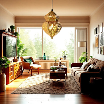 Modern Art Deco Iron Hollow Carved Stove-Shaped 1-Light Pendant Light For Living Room