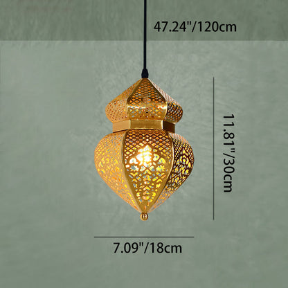 Modern Art Deco Iron Hollow Carved Stove-Shaped 1-Light Pendant Light For Living Room