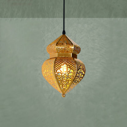 Modern Art Deco Iron Hollow Carved Stove-Shaped 1-Light Pendant Light For Living Room