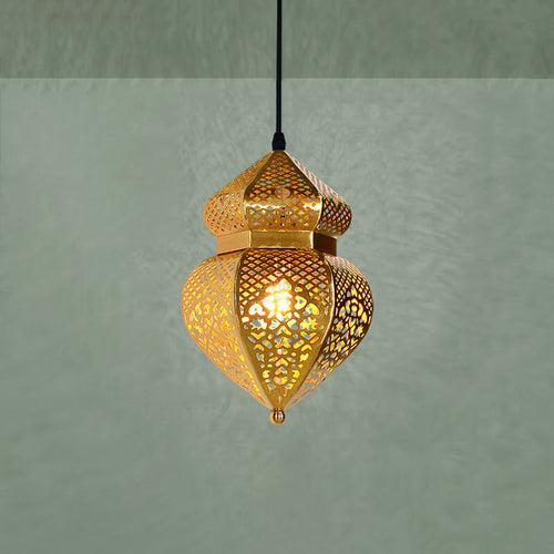 Modern Art Deco Iron Hollow Carved Stove-Shaped 1-Light Pendant Light For Living Room
