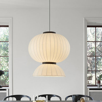 Traditional Japanese Semicircular Spherical Cylinder Iron Silk 2-Light Pendant Light For Living Room
