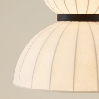 Traditional Japanese Semicircular Spherical Cylinder Iron Silk 2-Light Pendant Light For Living Room