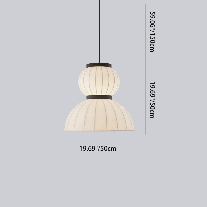 Traditional Japanese Semicircular Spherical Cylinder Iron Silk 2-Light Pendant Light For Living Room
