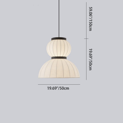 Traditional Japanese Semicircular Spherical Cylinder Iron Silk 2-Light Pendant Light For Living Room
