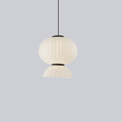 Traditional Japanese Semicircular Spherical Cylinder Iron Silk 2-Light Pendant Light For Living Room