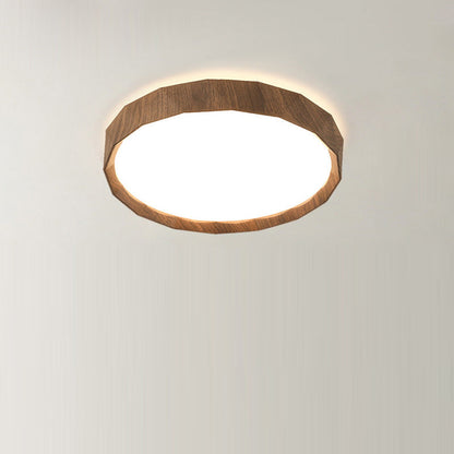 Modern Minimalist Rubber Wood & Acrylic Geometric Round LED Flush Mount Ceiling Light For Bedroom And Living Room