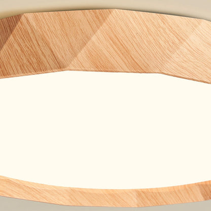 Modern Minimalist Rubber Wood & Acrylic Geometric Round LED Flush Mount Ceiling Light For Bedroom And Living Room
