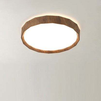 Modern Minimalist Rubber Wood & Acrylic Geometric Round LED Flush Mount Ceiling Light For Bedroom And Living Room