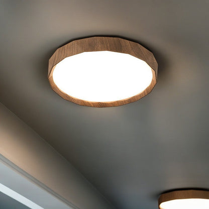 Modern Minimalist Rubber Wood & Acrylic Geometric Round LED Flush Mount Ceiling Light For Bedroom And Living Room