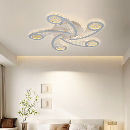 Contemporary Creative Metal & Acrylic Windmill Round LED Semi-Flush Mount Ceiling Light For Bedroom Living Room