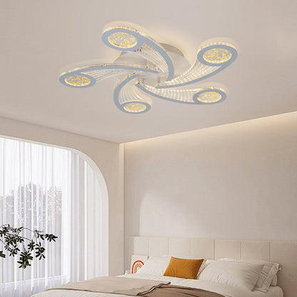 Contemporary Creative Metal & Acrylic Windmill Round LED Semi-Flush Mount Ceiling Light For Bedroom Living Room