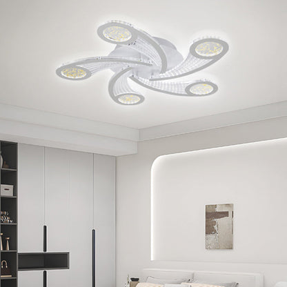 Contemporary Creative Metal & Acrylic Windmill Round LED Semi-Flush Mount Ceiling Light For Bedroom Living Room
