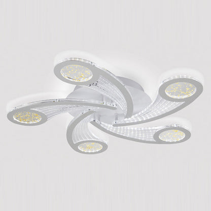 Contemporary Creative Metal & Acrylic Windmill Round LED Semi-Flush Mount Ceiling Light For Bedroom Living Room