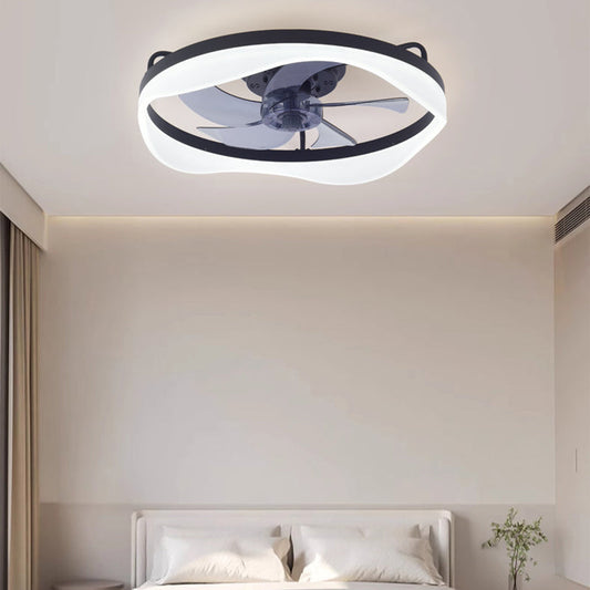 Modern Minimalist Iron & Aluminum Round LED Flush Mount Ceiling Fan Light For Bedroom And Living Room