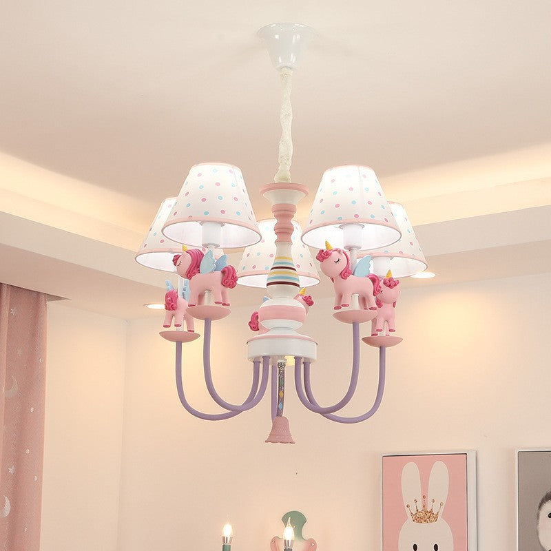 Lumendat Contemporary Creative Iron & Resin Round Tapered 5-Light Unicorn Chandelier For Kids Bedroom And Living Room Lumendat