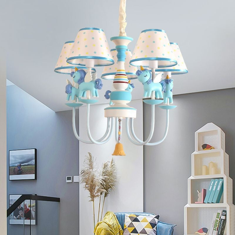 Lumendat Contemporary Creative Iron & Resin Round Tapered 5-Light Unicorn Chandelier For Kids Bedroom And Living Room Lumendat