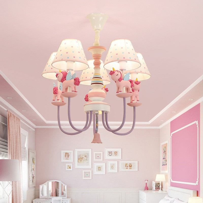 Lumendat Contemporary Creative Iron & Resin Round Tapered 5-Light Unicorn Chandelier For Kids Bedroom And Living Room Lumendat