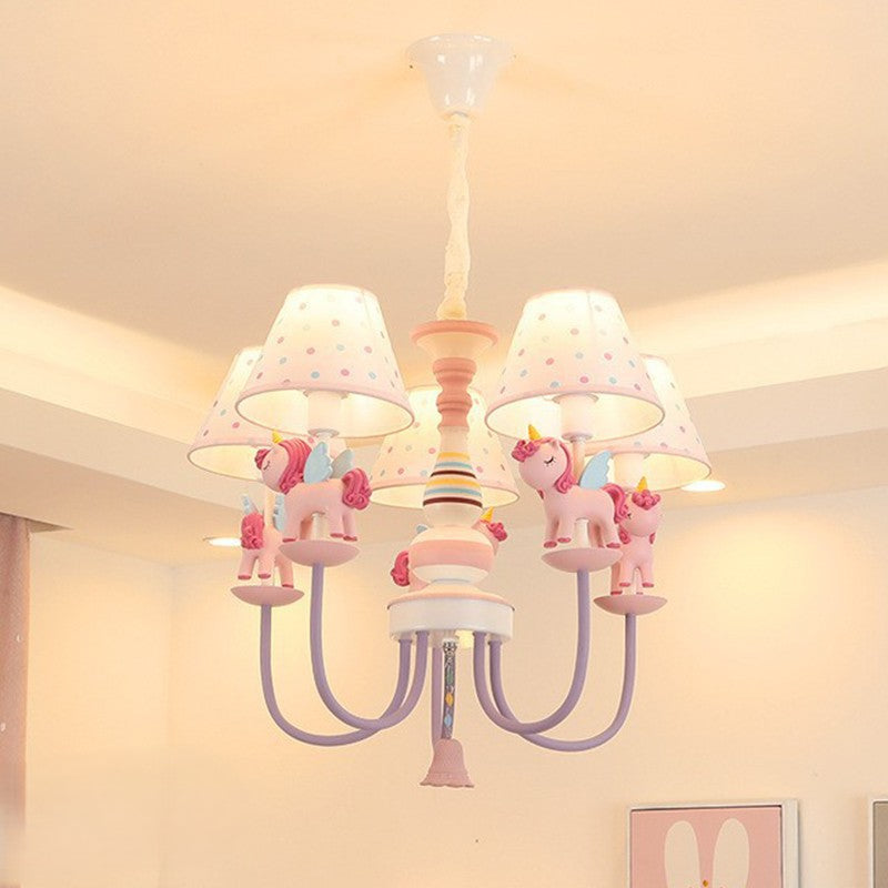 Lumendat Contemporary Creative Iron & Resin Round Tapered 5-Light Unicorn Chandelier For Kids Bedroom And Living Room Lumendat
