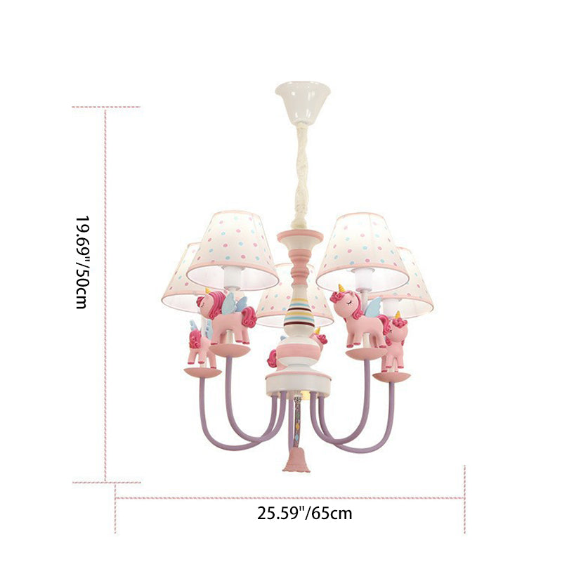 Lumendat Contemporary Creative Iron & Resin Round Tapered 5-Light Unicorn Chandelier For Kids Bedroom And Living Room Lumendat