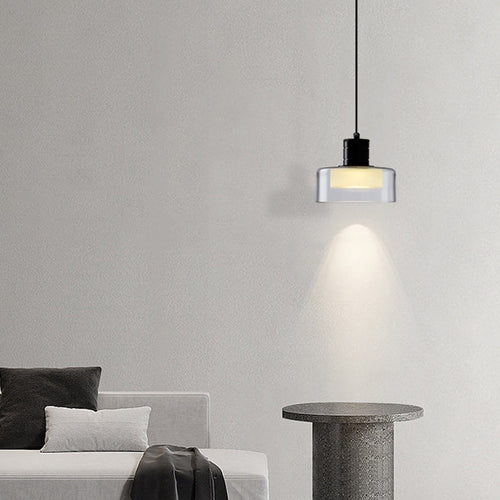 Contemporary Nordic Iron & Glass Cylinder LED Pendant Light for Bedroom & Living Room