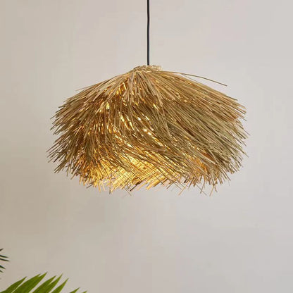 Traditional Japanese Rattan Irregular Globe 1-Light Pendant Light For Dining Room