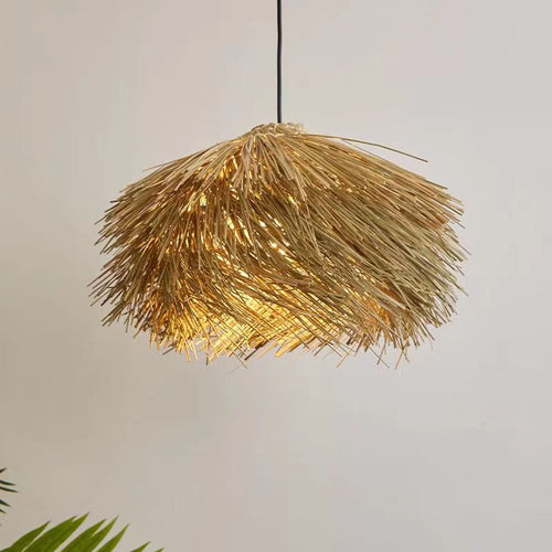 Traditional Japanese Rattan Irregular Globe 1-Light Pendant Light For Dining Room