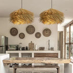 Traditional Japanese Rattan Irregular Globe 1-Light Pendant Light For Dining Room