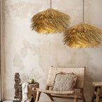 Traditional Japanese Rattan Irregular Globe 1-Light Pendant Light For Dining Room