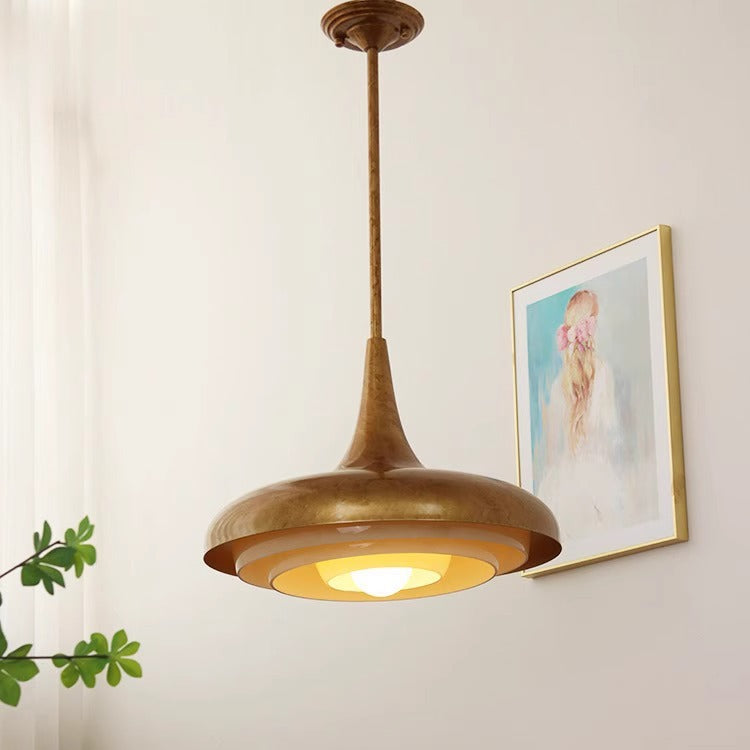 Traditional Vintage Metal & Glass Cone 1-Light Pendant Light For Bedroom, Living Room, Dining Room