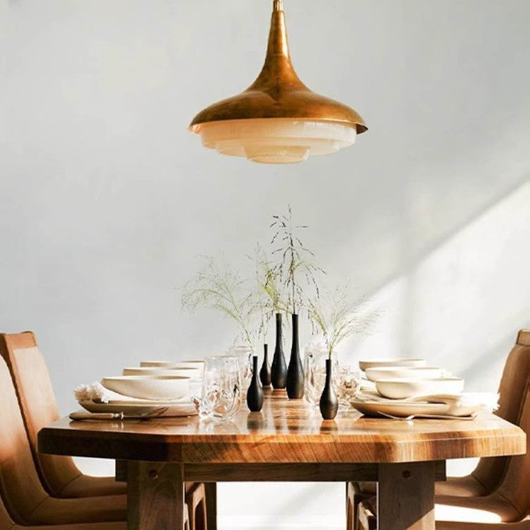 Traditional Vintage Metal & Glass Cone 1-Light Pendant Light For Bedroom, Living Room, Dining Room