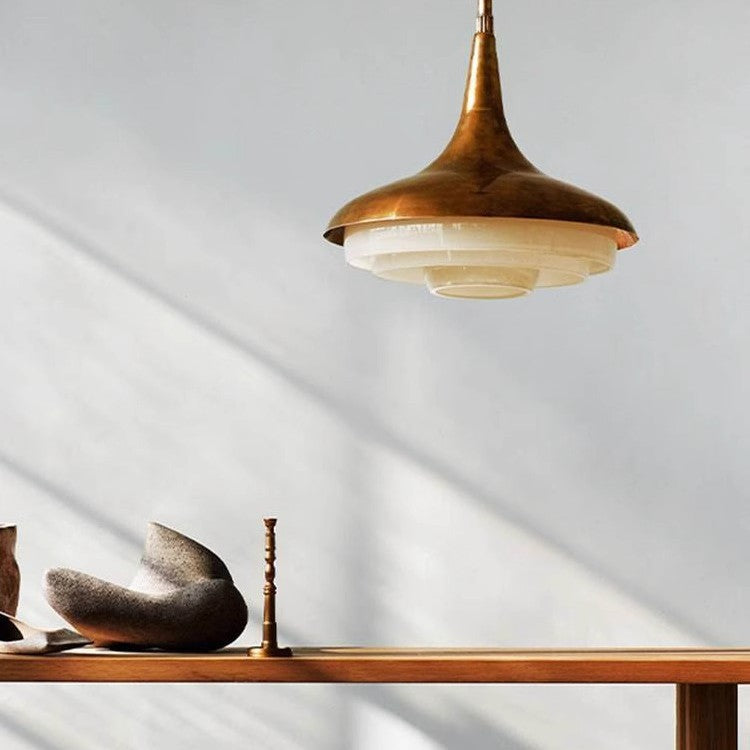 Traditional Vintage Metal & Glass Cone 1-Light Pendant Light For Bedroom, Living Room, Dining Room