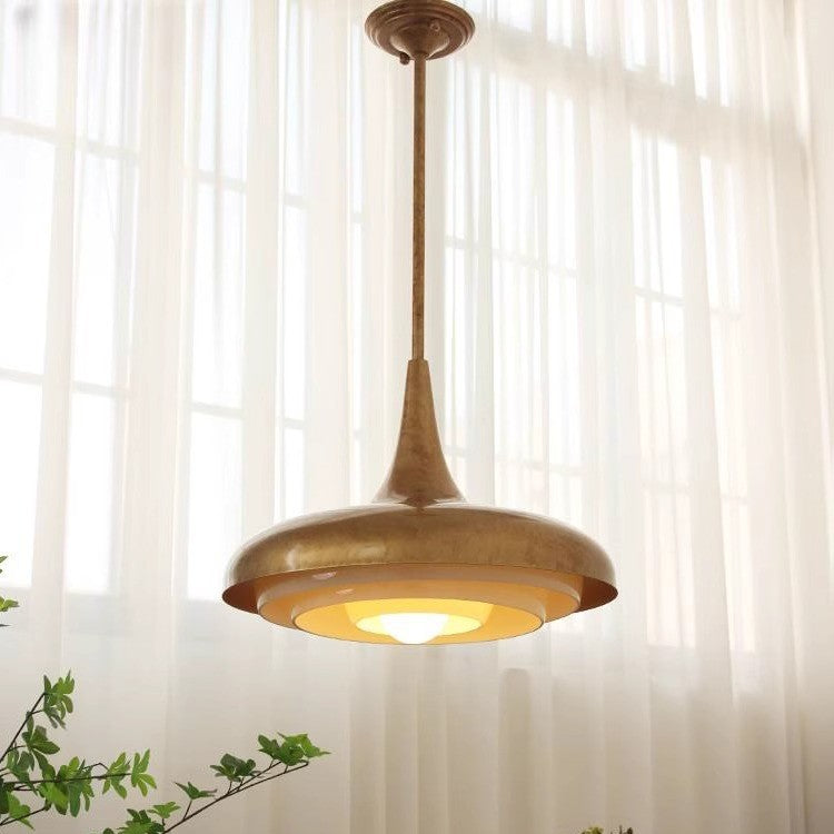 Traditional Vintage Metal & Glass Cone 1-Light Pendant Light For Bedroom, Living Room, Dining Room