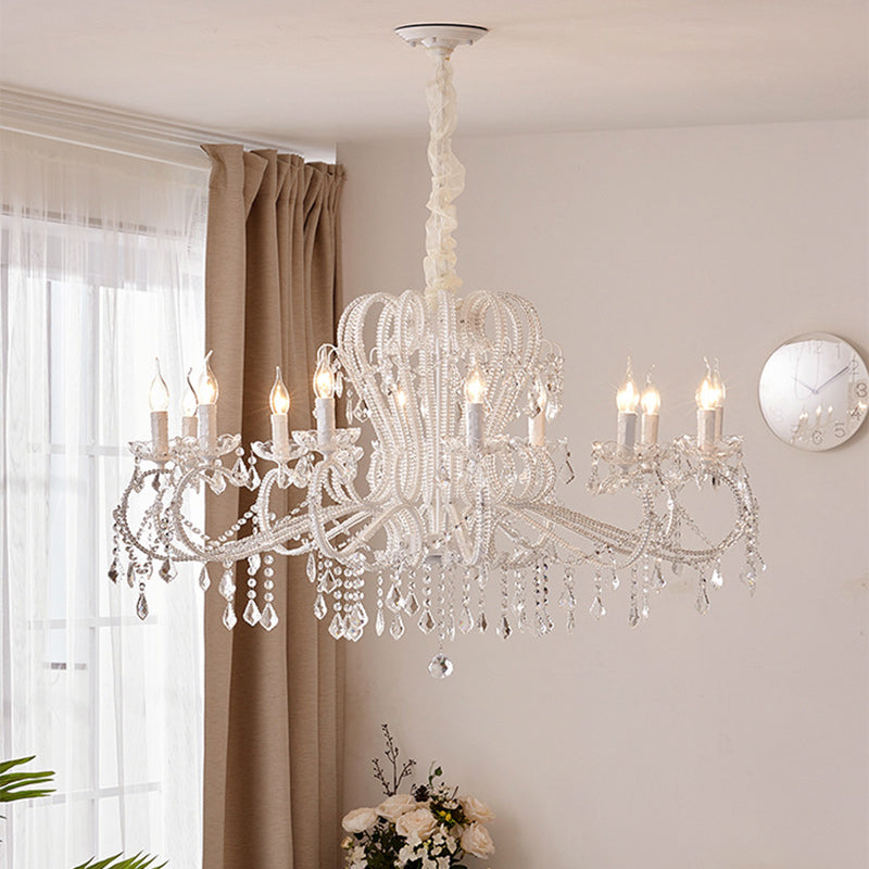 Traditional French Metal Glass Crystal Arched Candle-shaped Crystal Tassels 6/8/10/12 Lights Chandelier for Bedroom, Living Room BulbSquare