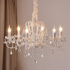 Traditional French Metal Glass Crystal Arched Candle-shaped Crystal Tassels 6/8/10/12 Lights Chandelier for Bedroom, Living Room BulbSquare