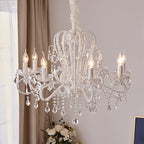 Traditional French Metal Glass Crystal Arched Candle-shaped Crystal Tassels 6/8/10/12 Lights Chandelier for Bedroom, Living Room BulbSquare