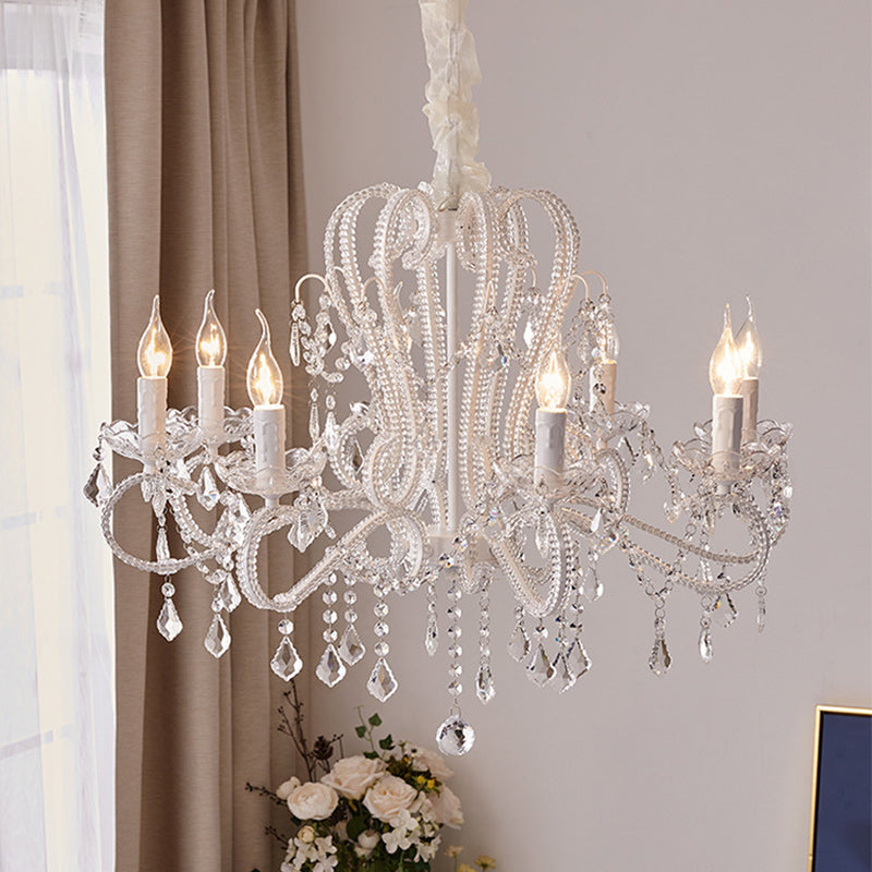 Traditional French Metal Glass Crystal Arched Candle-shaped Crystal Tassels 6/8/10/12 Lights Chandelier for Bedroom, Living Room BulbSquare