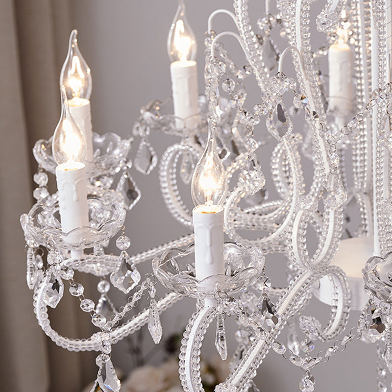 Traditional French Metal Glass Crystal Arched Candle-shaped Crystal Tassels 6/8/10/12 Lights Chandelier for Bedroom, Living Room BulbSquare