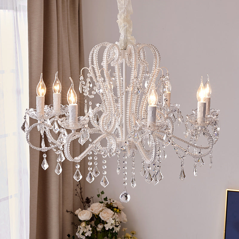 Traditional French Metal Glass Crystal Arched Candle-shaped Crystal Tassels 6/8/10/12 Lights Chandelier for Bedroom, Living Room BulbSquare